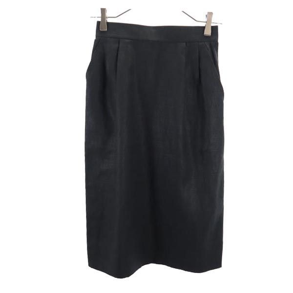 YVES SAINT LAURENT イヴサンローラン ミディ丈 リネン タイトスカート S ブラック系 サイドジップ