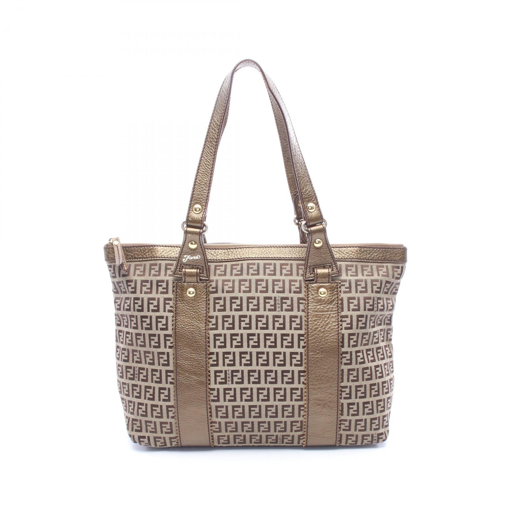 フェンディ FENDI ズッカ トートバッグ バッグ キャンバス レザー レディース ベージュ系 / ブラウン系 【中古】