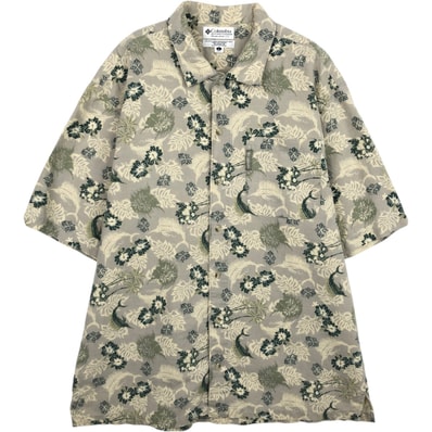 古着 00年代 コロンビア Columbia 総柄 花柄 半袖 リネン×コットンシャツ メンズL相当 ボックスシャツ/eaa640048