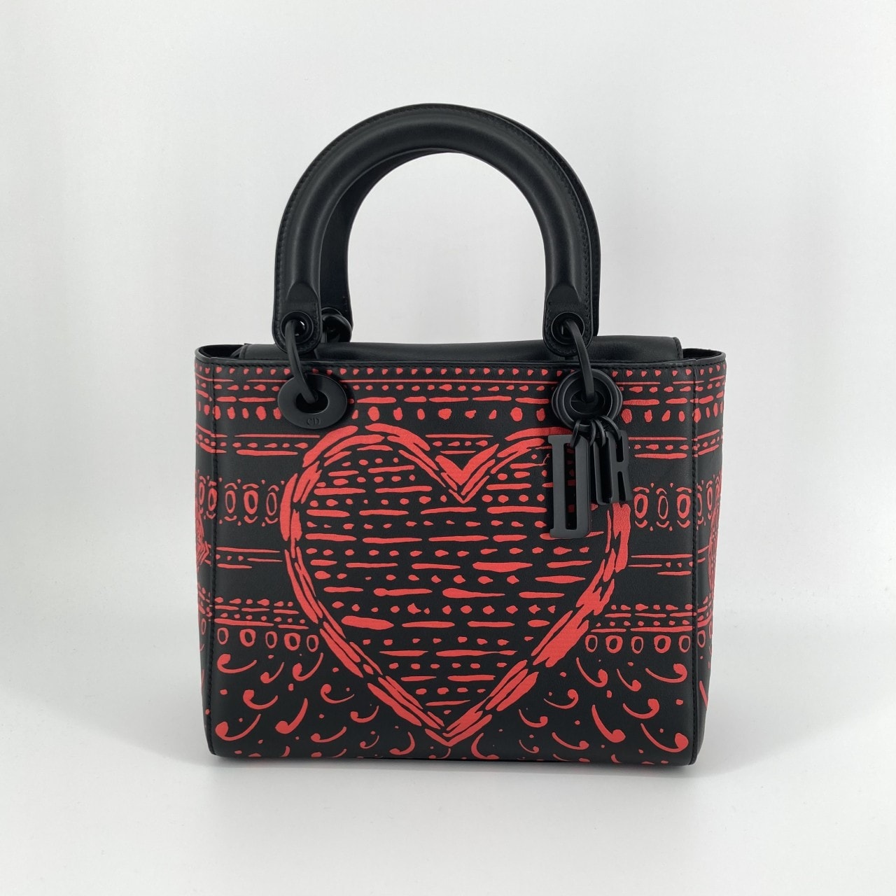 Christian Dior(クリスチャンディオール) Lady Dior limited edition プレイングカードデザイン レザー 2WAY D.I.O.R.チャーム付 ハンドバッグ ブラック×レッド