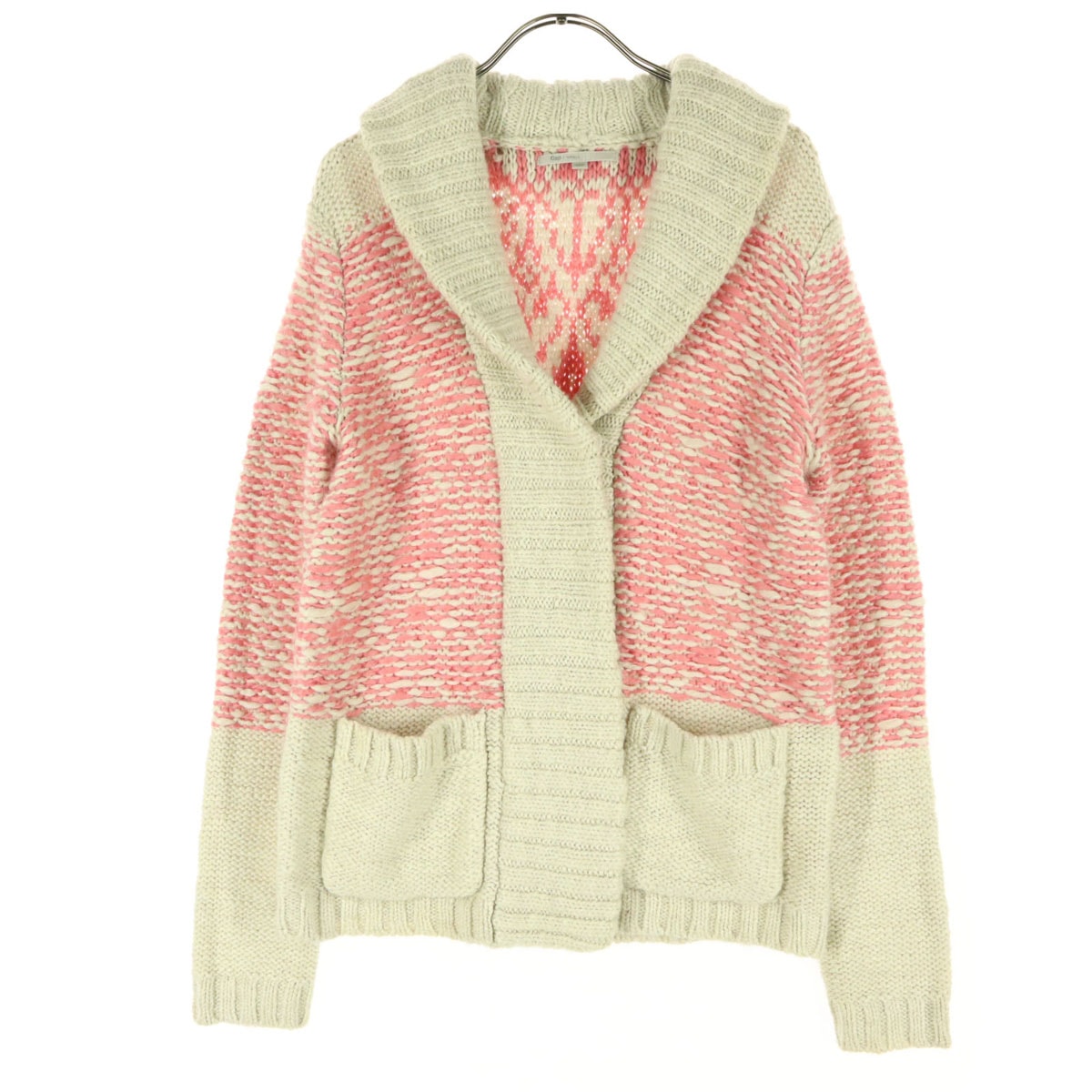 GAP ギャップ ウール混 モヘヤ混 バイカラー 長袖 ショールカラー ニットカーディガン S ホワイト系