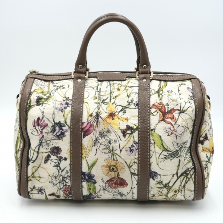 GUCCI(グッチ)ジョイ ボストンバッグ ヴィンテージ ハンドバッグ フローラプリント キャンバス ブラウン レザー 247205 325040 レディース【中古】