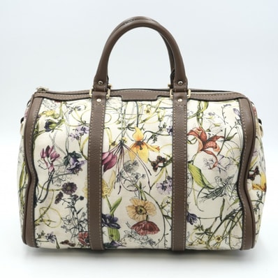 GUCCI(グッチ)ジョイ ボストンバッグ ヴィンテージ ハンドバッグ フローラプリント キャンバス ブラウン レザー 247205 325040 レディース【中古】