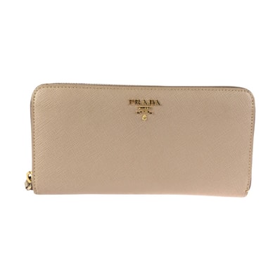 美品 PRADA プラダ サフィアーノ ベージュ ゴールド金具 レザー 長財布 ロングウォレット 602929 【中古】