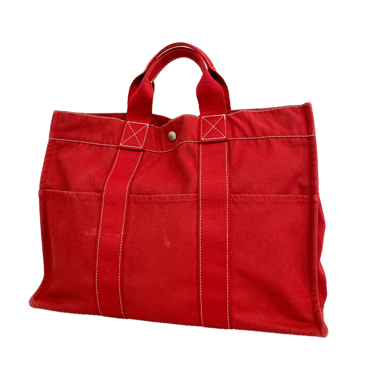 【6kc3123】エルメス トートバッグ ドーヴィルMM キャンバス レッド シルバー金具【中古】メンズ レディース ユニセックス