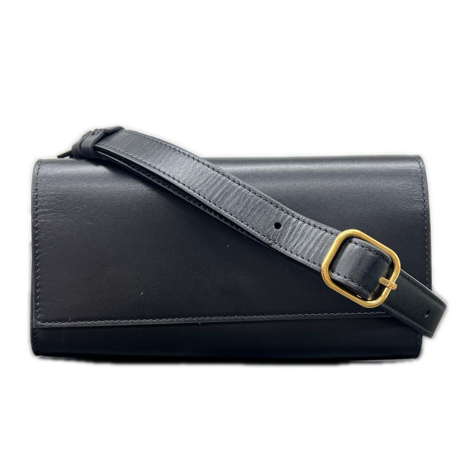 THE ROW 希少 美品 ザロウ BELT FLAP BAG ベルト フラップ バッグ ショルダバッグ レザー ブラック ポシェット レディース ABランク 中古 鑑定済 ザロウバッグ【参考定価170,000円】