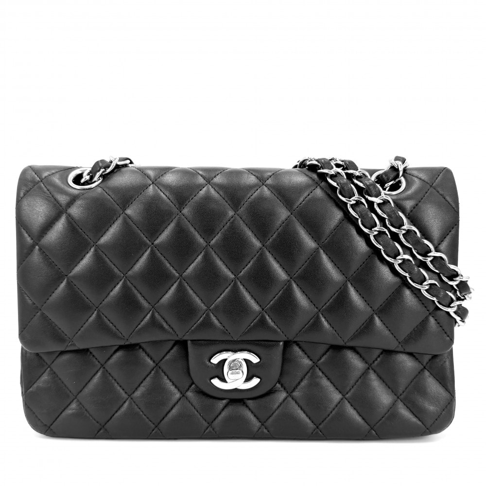 CHANEL シャネル ショルダーバッグ マトラッセ25 ダブルチェーン ダブルフラップ 肩掛け 斜め掛け ココマーク ターンロック レザー    ブラック 黒 シルバー金具 レディース【中古品】