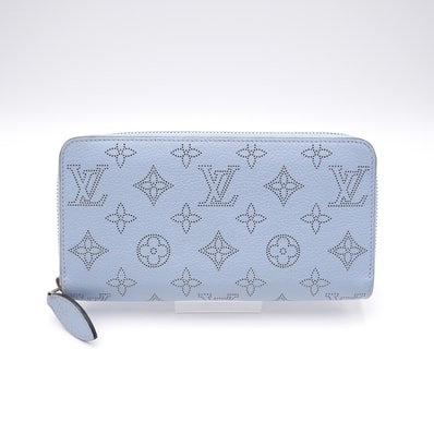 LOUIS VUITTON(ルイ・ヴィトン)マヒナ ジッピーウォレット 長財布 ラウンドファスナー ブルーニュアージュ ライトブルー パーフォレーション モノグラム レザー シルバー金具 レディース M81053【中古】