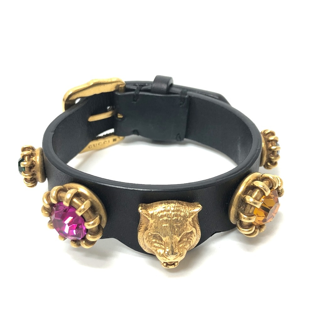 グッチ GUCCI タイガーヘッド アクセサリー ブレスレット レザー ブラック