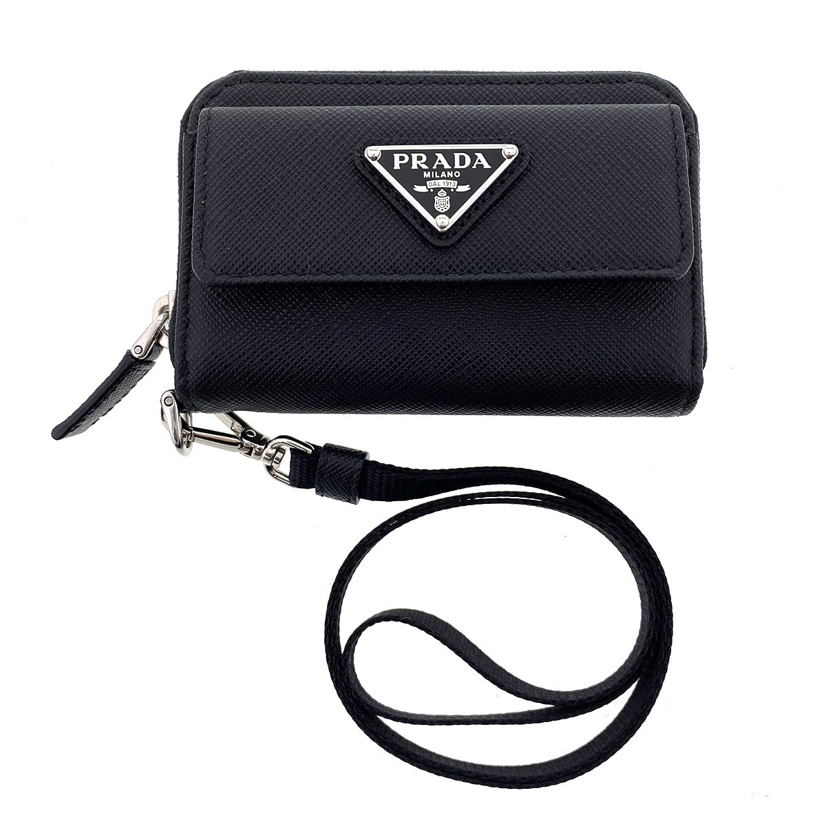 PRADA プラダ ミニウォレット サフィアーノ コインケース 2MR044 レザー ブラック シルバー金具  メンズ【中古】