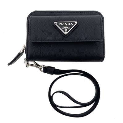 PRADA プラダ ミニウォレット サフィアーノ コインケース 2MR044 レザー ブラック シルバー金具 メンズ【中古】