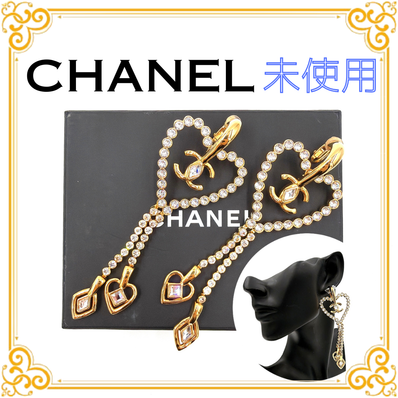 ■新品同様■ CHANEL シャネル L23C ココマーク ハート スイング イヤリング ラインストーン ゴールド GP アクセサリー レディース 化粧箱付き 2023年製 未使用 CCロゴ Cロゴ 耳飾り