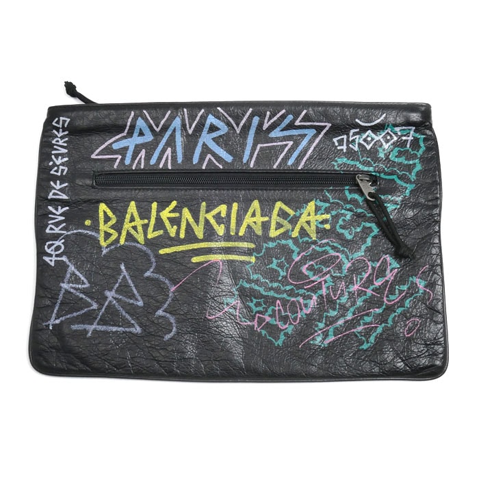 BALENCIAGA バレンシアガ グラフィティ エクスプローラー クラッチバッグ ブラック 535334 メンズ【中古】