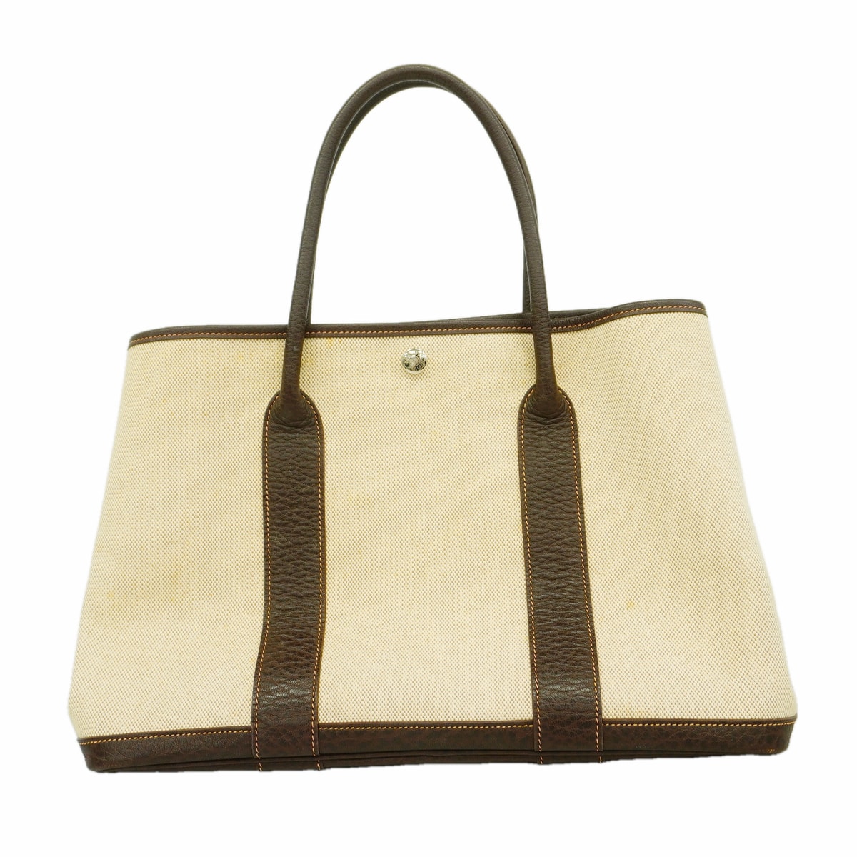 【6ge5856】エルメス トートバッグ ガーデンパーティPM トワルアッシュ ブラウン シルバー金具 □K刻印【中古】レディース