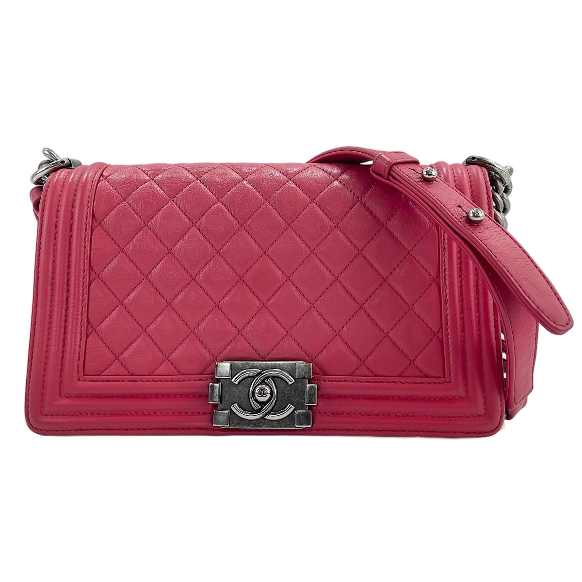 シャネル CHANEL カーフスキン ボーイシャネル ミディアム ショルダーバッグ【中古】