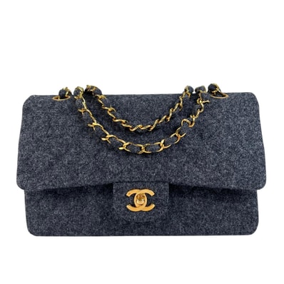美品 CHANEL シャネル マトラッセ A01113 ショルダーバッグ ウール グレー レディース ダブルフラップ Wフラップ チェーンショルダーバッグ ココマーク キルティング 【中古】