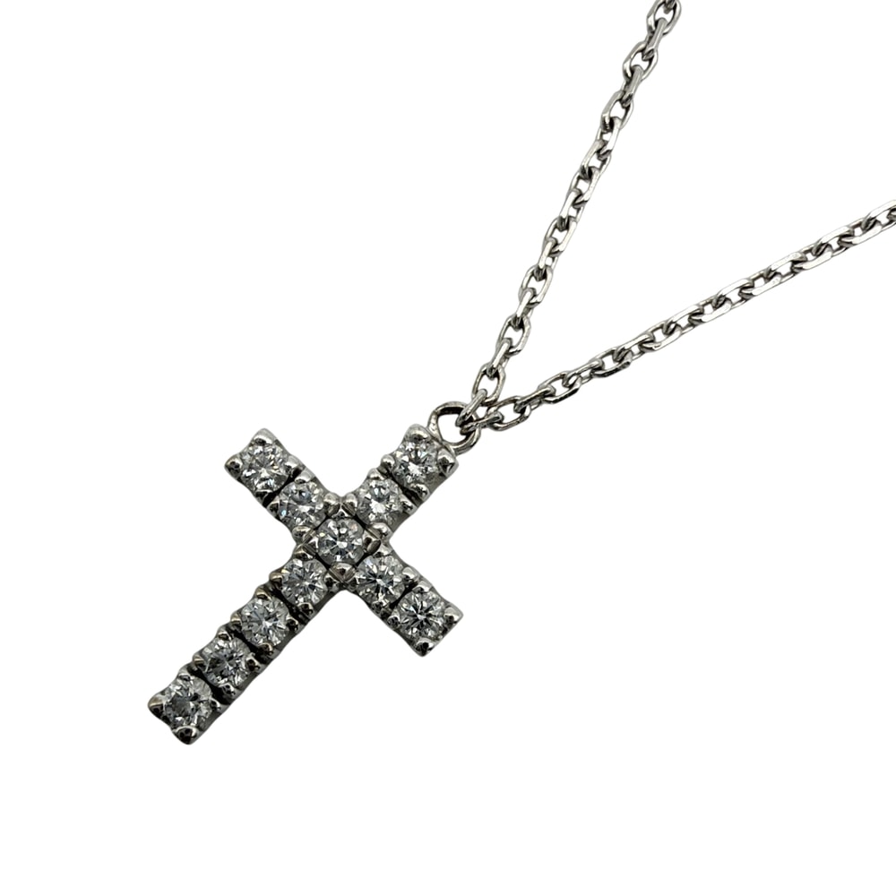 CARTIER カルティエ ネックレス クロスモチーフ シンボルペンダント アクセサリー ジュエリー アジャスター付き 18金WG K18ホワイトゴールド    ダイヤモンド レディース 約3.0g 美品【中古品】