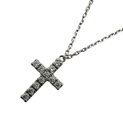 CARTIER カルティエ ネックレス クロスモチーフ シンボルペンダント アクセサリー ジュエリー アジャスター付き 18金WG K18ホワイトゴールド ダイヤモンド レディース 約3.0g 美品【中古品】