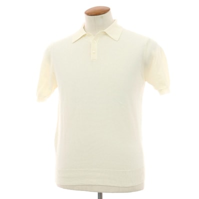 【中古】ビームスエフ BEAMS F ハイゲージ コットン 半袖 ポロニット アイボリー【サイズ48】【メンズ】