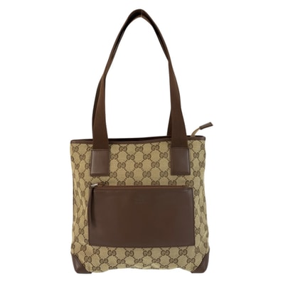 美品 GUCCI グッチ ベージュ ブラウン シルバー金具 GGキャンバス レザー/ トートバッグ ショルダーバッグ 505818 【中古】