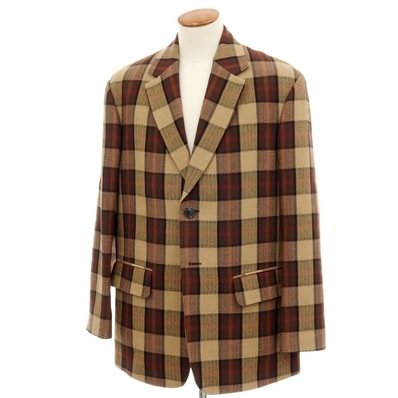 【中古】ドリスヴァンノッテン DRIES VAN NOTEN コットンウール チェック 2B テーラードジャケット ベージュxブラウン【サイズM】【メンズ】