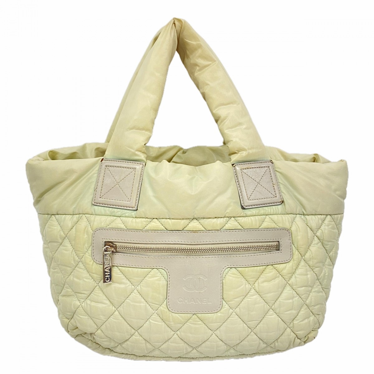 【6dd5085-k】シャネル トートバッグ コココクーン ナイロン グレー グリーン シルバー金具【中古】レディース