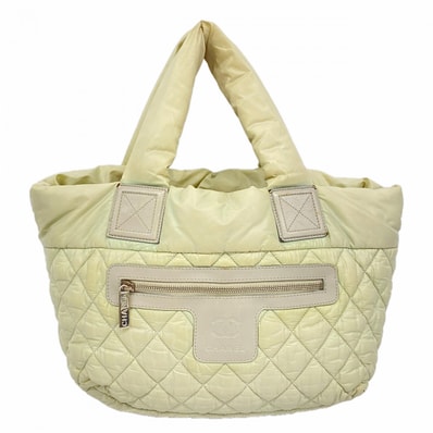 【6dd5085-k】シャネル トートバッグ コココクーン ナイロン グレー グリーン シルバー金具【中古】レディース