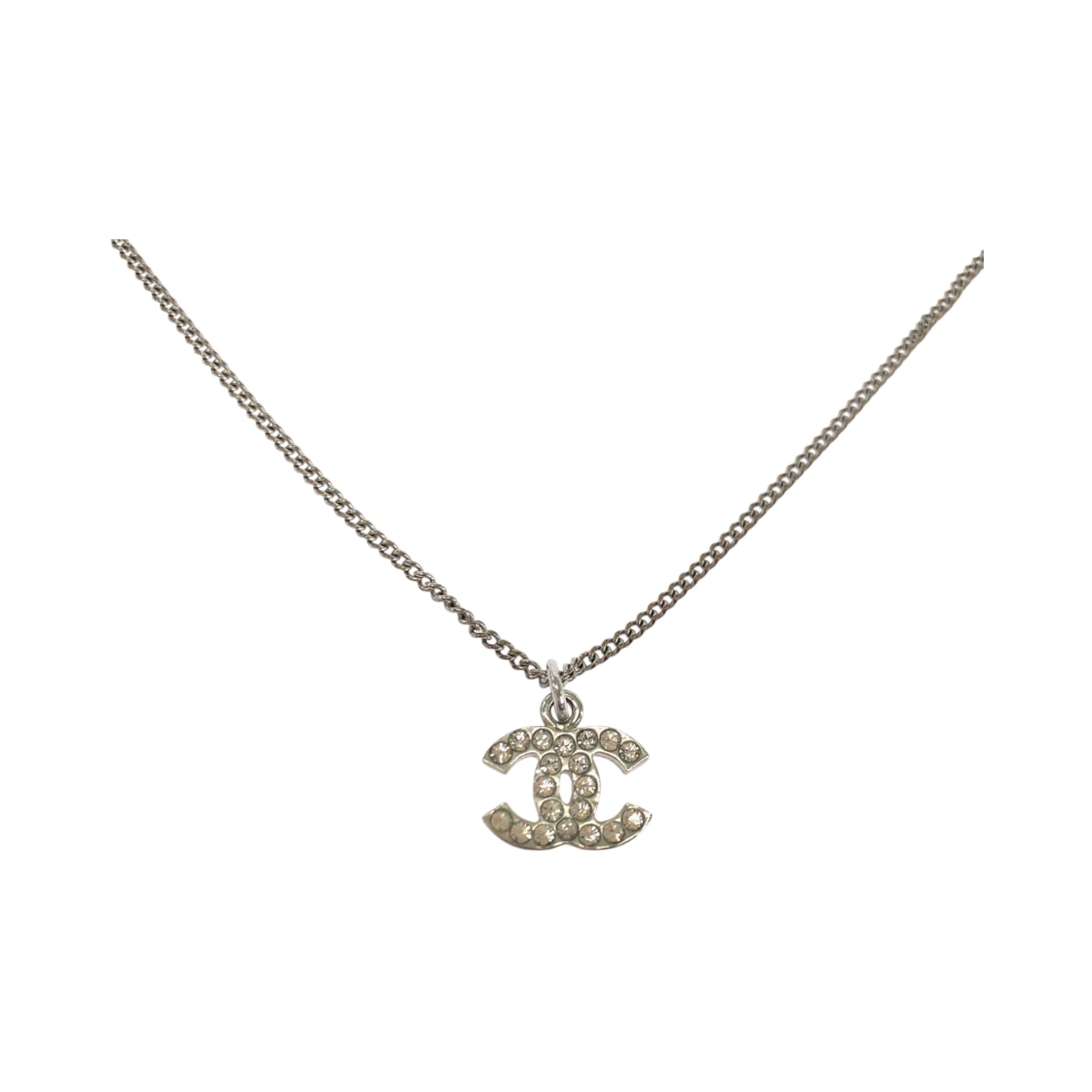 CHANEL シャネル ヴィンテージ ココマーク ラインストーン シルバー メッキ ネックレス 503742 【中古】