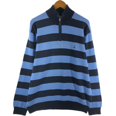 古着 ノーティカ NAUTICA ボーダー柄 コットンニットハーフジップセーター メンズXXL相当/eaa472026