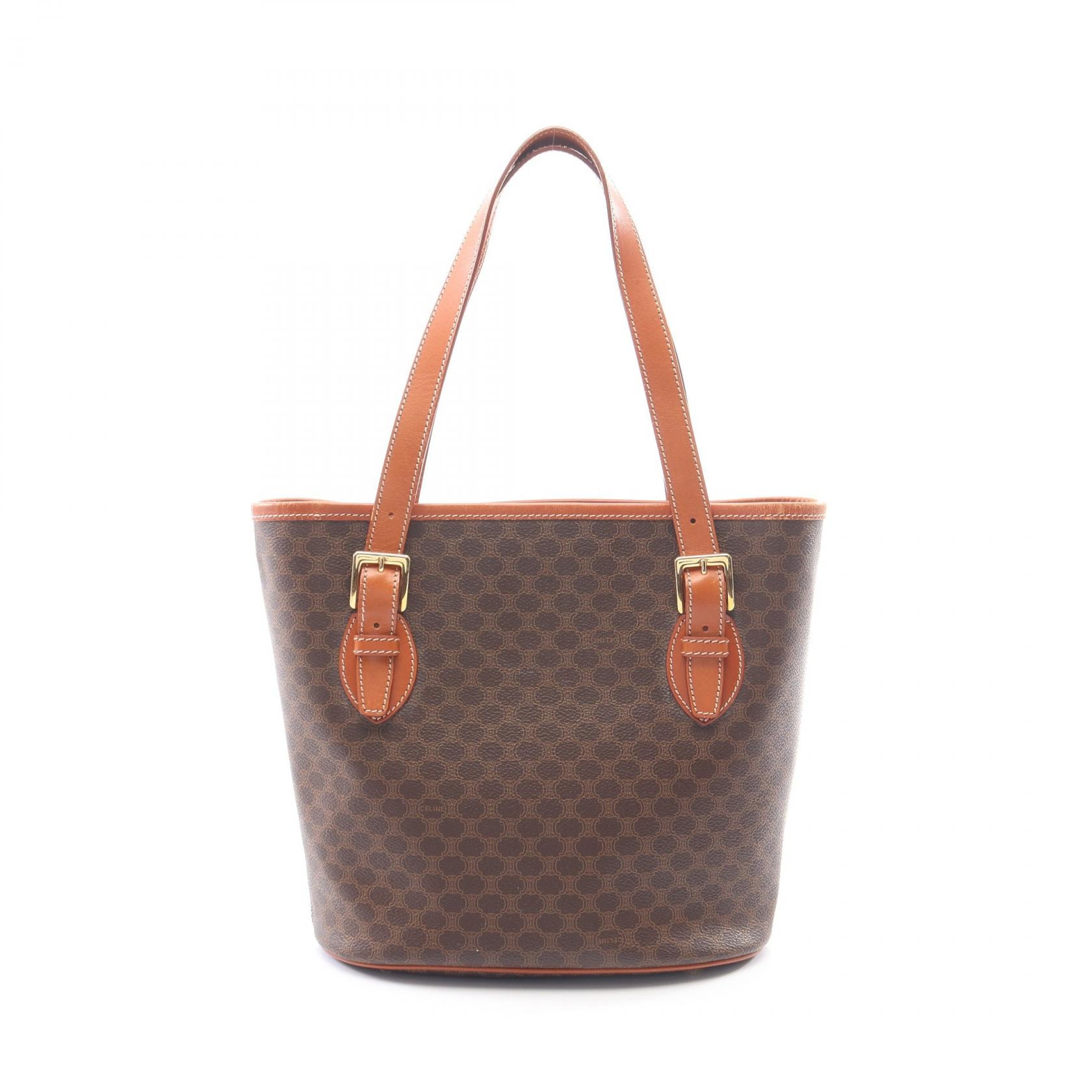 セリーヌ CELINE マカダム トートバッグ バッグ PVCコーティングキャンバス レザー レディース ブラウン系 MC98/2 【中古】