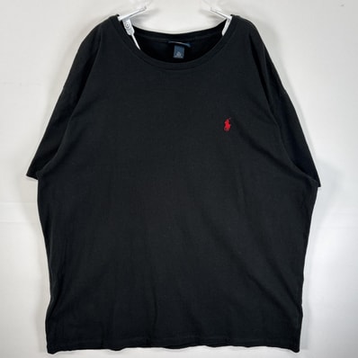 古着 90's/90年代 ポロバイラルフローレン Polo by Ralph Lauren 半袖Tシャツ ロゴ 刺繍 クルーネック 14041 ブラック 無地 メンズ