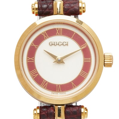 グッチ シェリーライン 腕時計 2000L クオーツ ホワイト文字盤 ステンレススチール レザー レディース GUCCI 【中古】