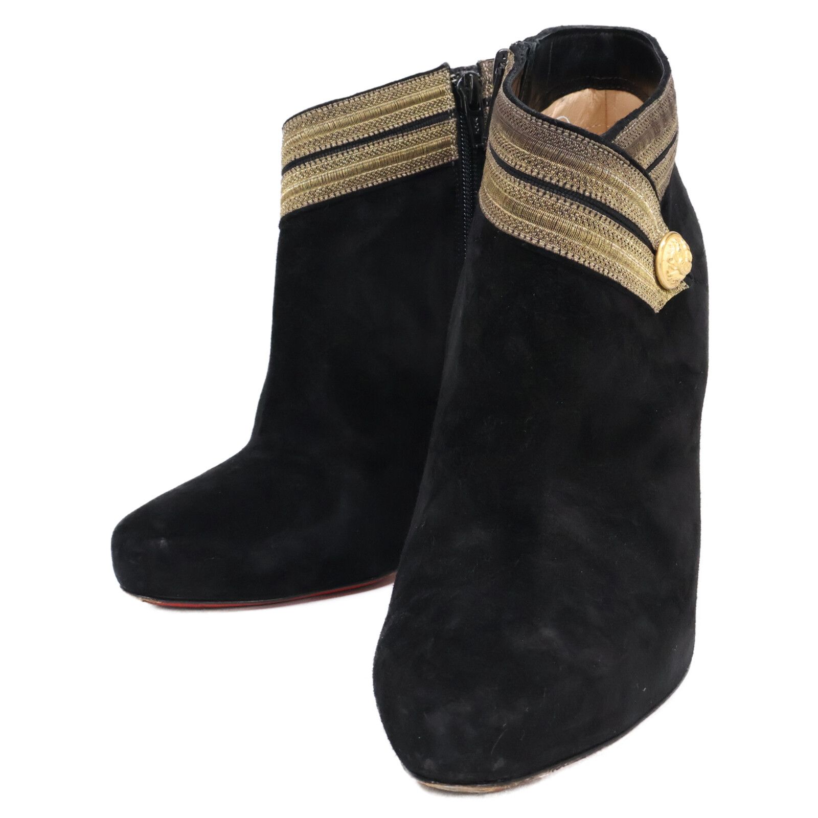 クリスチャンルブタン 金ボタン サイドジップ スエード ブーティ 39