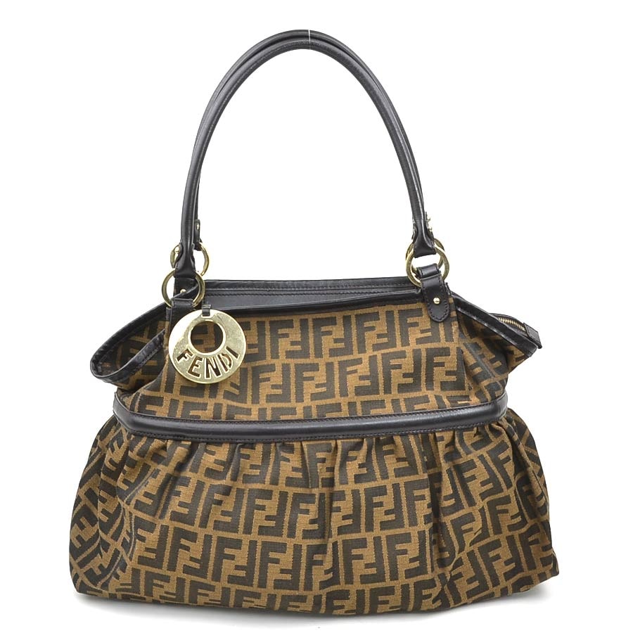 フェンディ FENDI ショルダーバッグ ズッカ キャンバス/レザー ブラウン ゴールド レディース 8BH186-JWU【中古】 e60951a