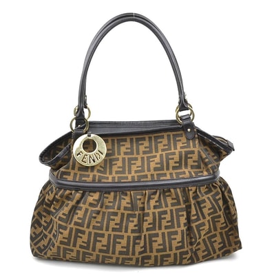 フェンディ FENDI ショルダーバッグ ズッカ キャンバス/レザー ブラウン ゴールド レディース 8BH186-JWU【中古】 e60951a