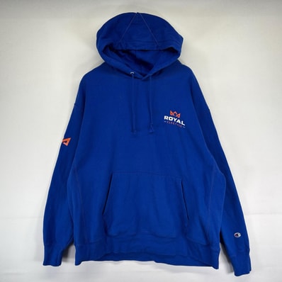 古着 チャンピオン Champion パーカー プルオーバー リバーススウィーブ プリント企業ロゴ スウェット 2XL ブルー系 メンズ