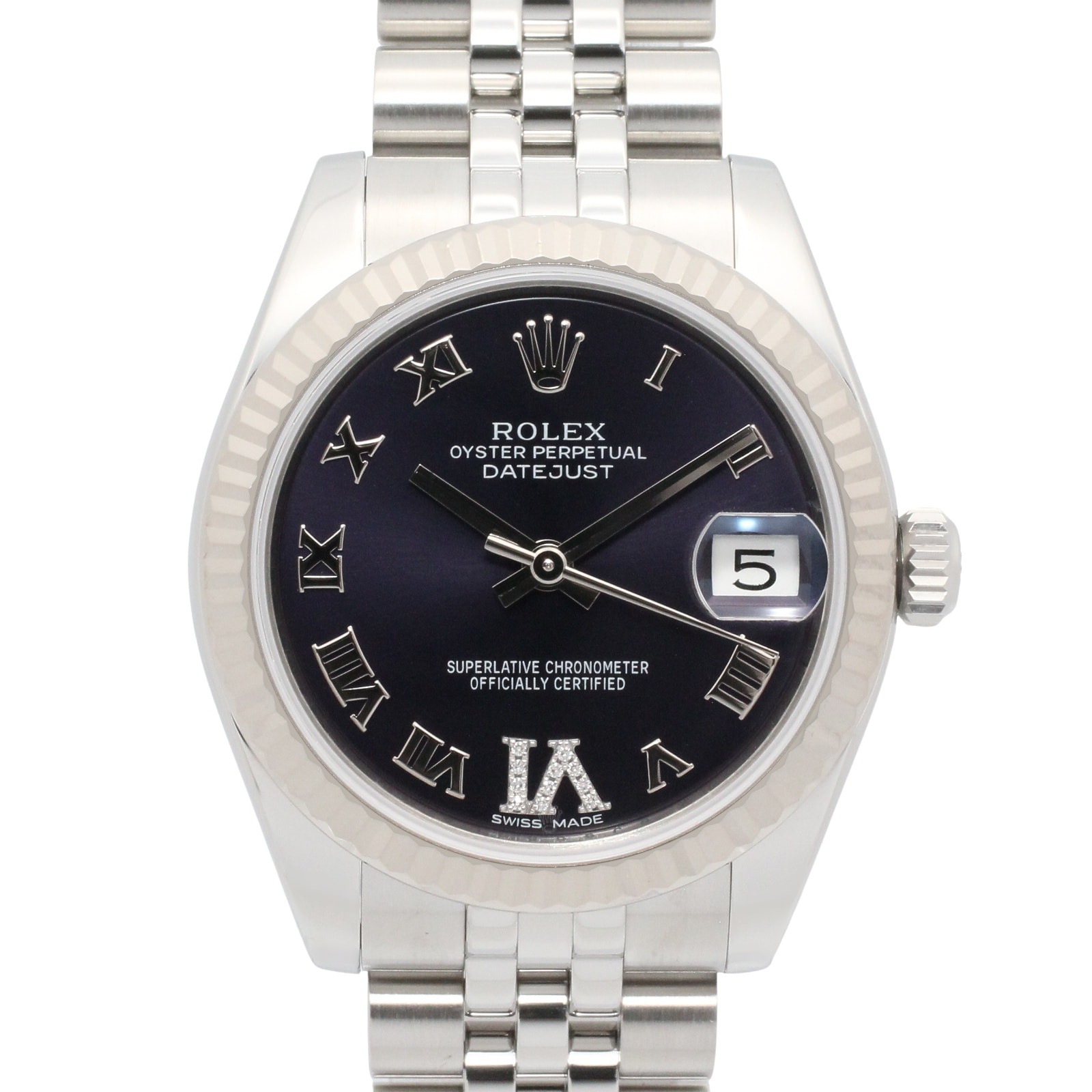 ロレックス ROLEX デイトジャスト VIダイヤ ランダム番 ボーイズ 腕時計 時計 K18WG(ホワイトゴールド) ステンレススチール ダイヤモンド ボーイズ ネイビー系 オーベルジーヌ 178274 【中古】