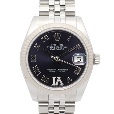 ロレックス ROLEX デイトジャスト VIダイヤ ランダム番 ボーイズ 腕時計 時計 K18WG(ホワイトゴールド) ステンレススチール ダイヤモンド ボーイズ ネイビー系 オーベルジーヌ 178274 【中古】