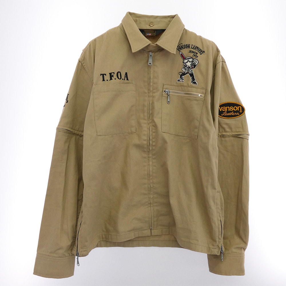 VANSON バンソン ジャケット T.F.O.A デスラビット ブルゾン 2WAY ジャケット ベージュ系 ベージュ系 XL【中古】
