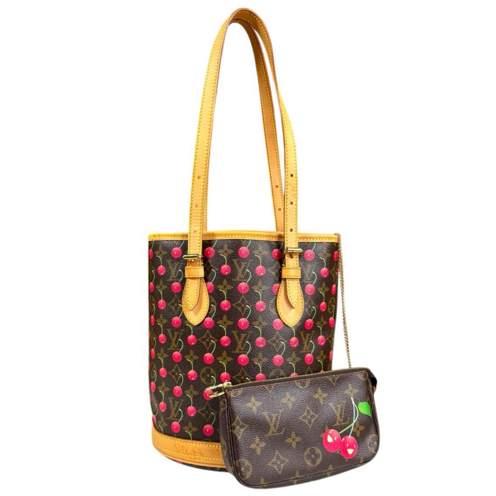 ルイヴィトン 村上隆コラボ バケットPM モノグラムチェリー ショルダーバッグ モノグラムキャンバス M95012 ブラウン レディース LOUIS VUITTON 中古