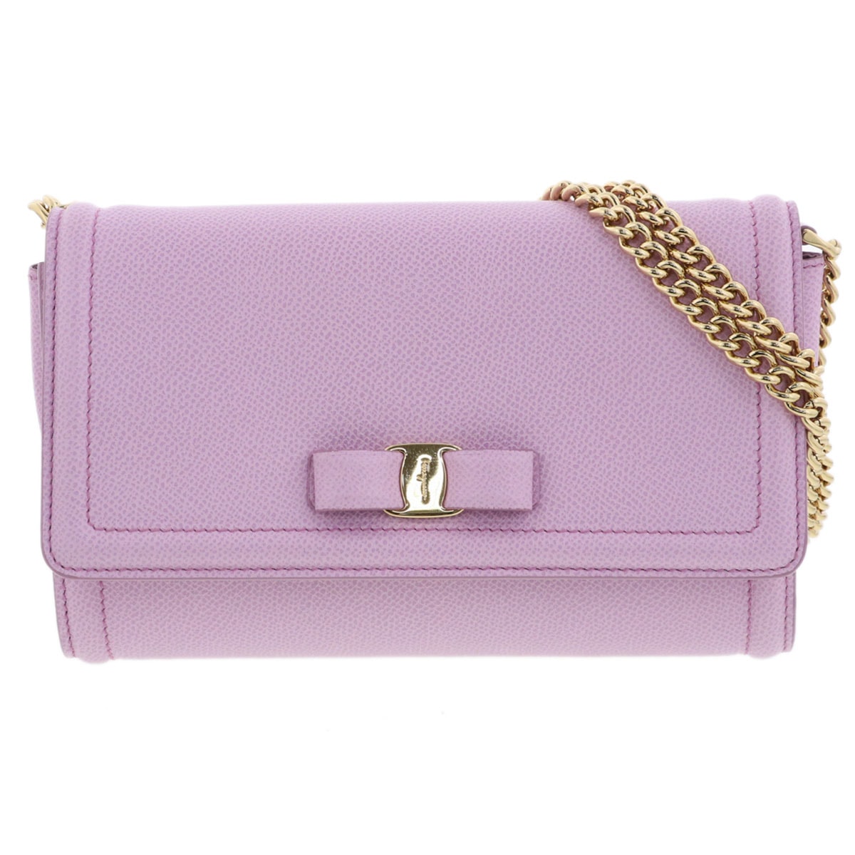 【お値下げ品】Salvatore Ferragamo サルヴァトーレフェラガモ ヴァラリボン チェーンショルダーバッグ ショルダーバッグ レザー ピンク ゴールド金具 レディース【中古】