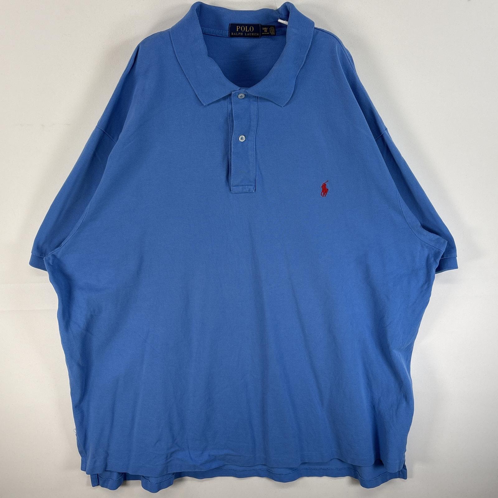 古着 ポロ・ラルフローレン POLO RALPH LAUREN 鹿の子 半袖 ポロシャツ ワンポイント ロゴ 刺繍 大きいサイズ 2ボタン 3XB  水色系 無地 メンズ