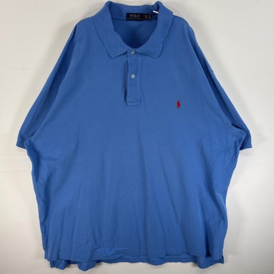 古着 ポロ・ラルフローレン POLO RALPH LAUREN 鹿の子 半袖 ポロシャツ ワンポイント ロゴ 刺繍 大きいサイズ 2ボタン 3XB 水色系 無地 メンズ
