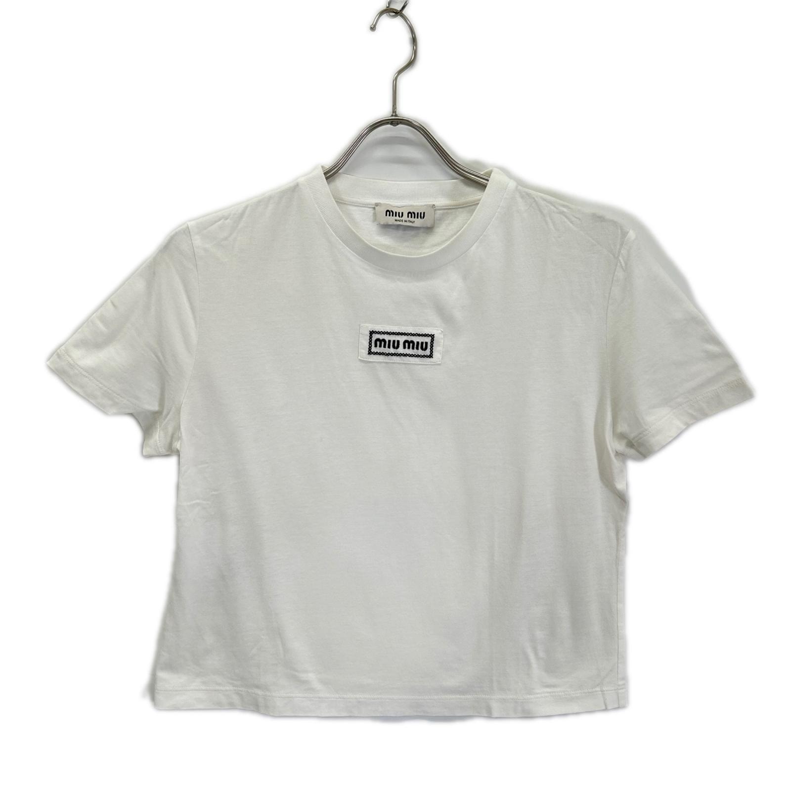 ミュウミュウ 24年製 MJN483 白 ロゴ クロップド Tシャツ M