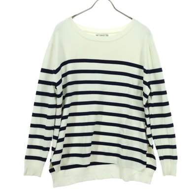 美品 ZARA KNIT ザラニット ボーダー柄 長袖 ニット M アイボリー系 ネイビー