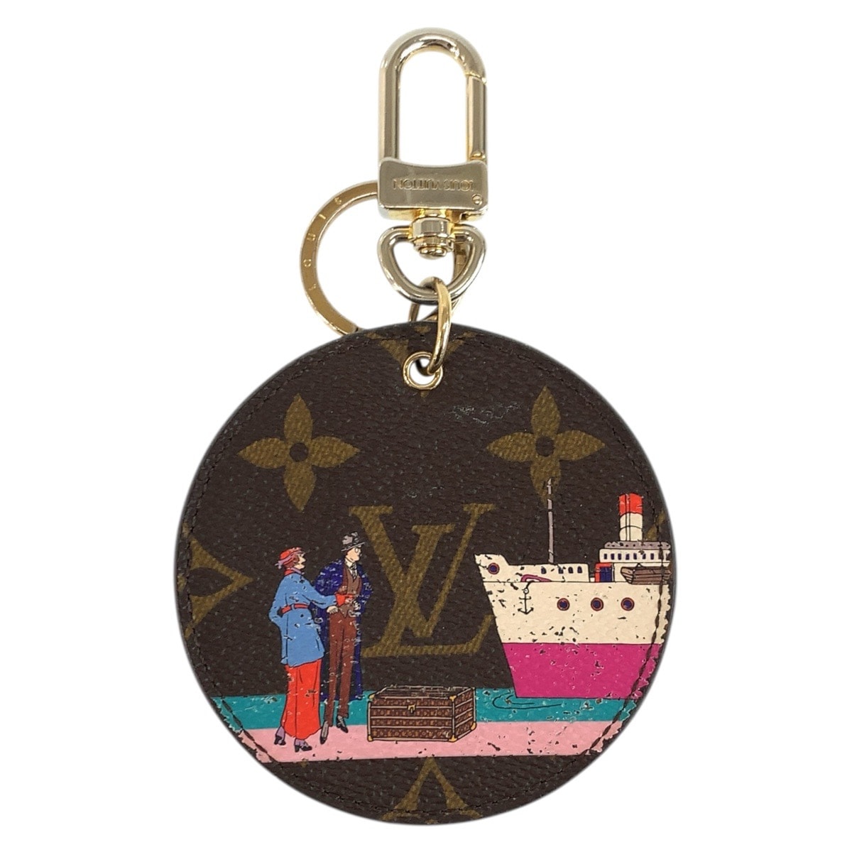 LOUIS VUITTON ルイヴィトン モノグラム ポルト クレ イリュストレ エヴァジオン ブラウン ゴールド金具 PVC キーホルダー バッグチャーム 601778 【中古】