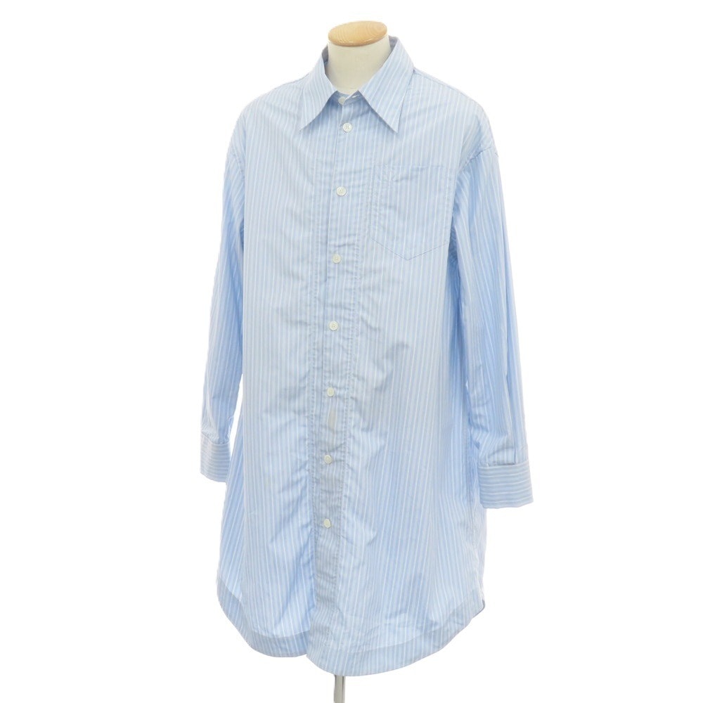 【中古】アミ ami コットン ストライプ ロングポイントカラー ロングシャツ ライトブルーxホワイト【サイズS】【ユニセックス】
