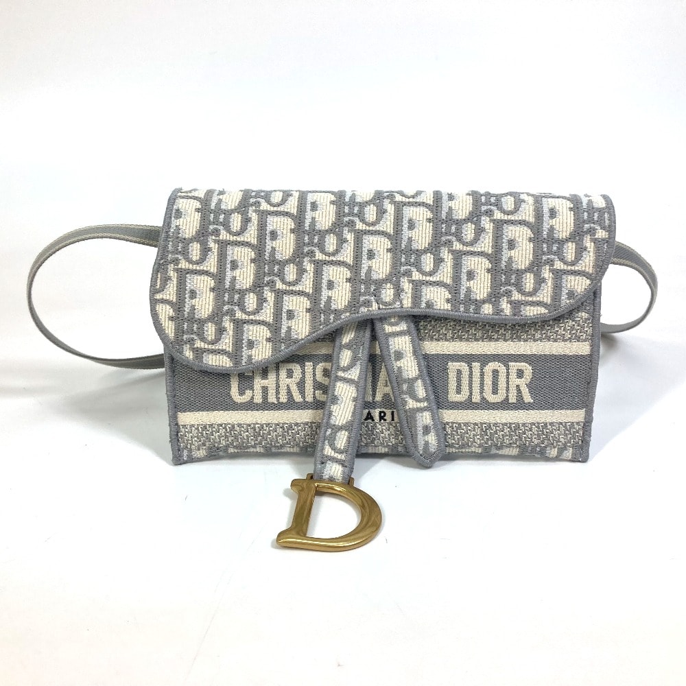 ディオール Dior SADDLE サドル スリムポーチ オブリーク エンブロイダリー カバン バッグ ボディバッグ ショルダーバック ウエストバッグ ジャガード グレー