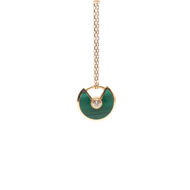 カルティエ アミュレット 1Pダイヤ ネックレス ゴールド グリーン K18PG ピンクゴールド マラカイト レディース CARTIER 【中古】