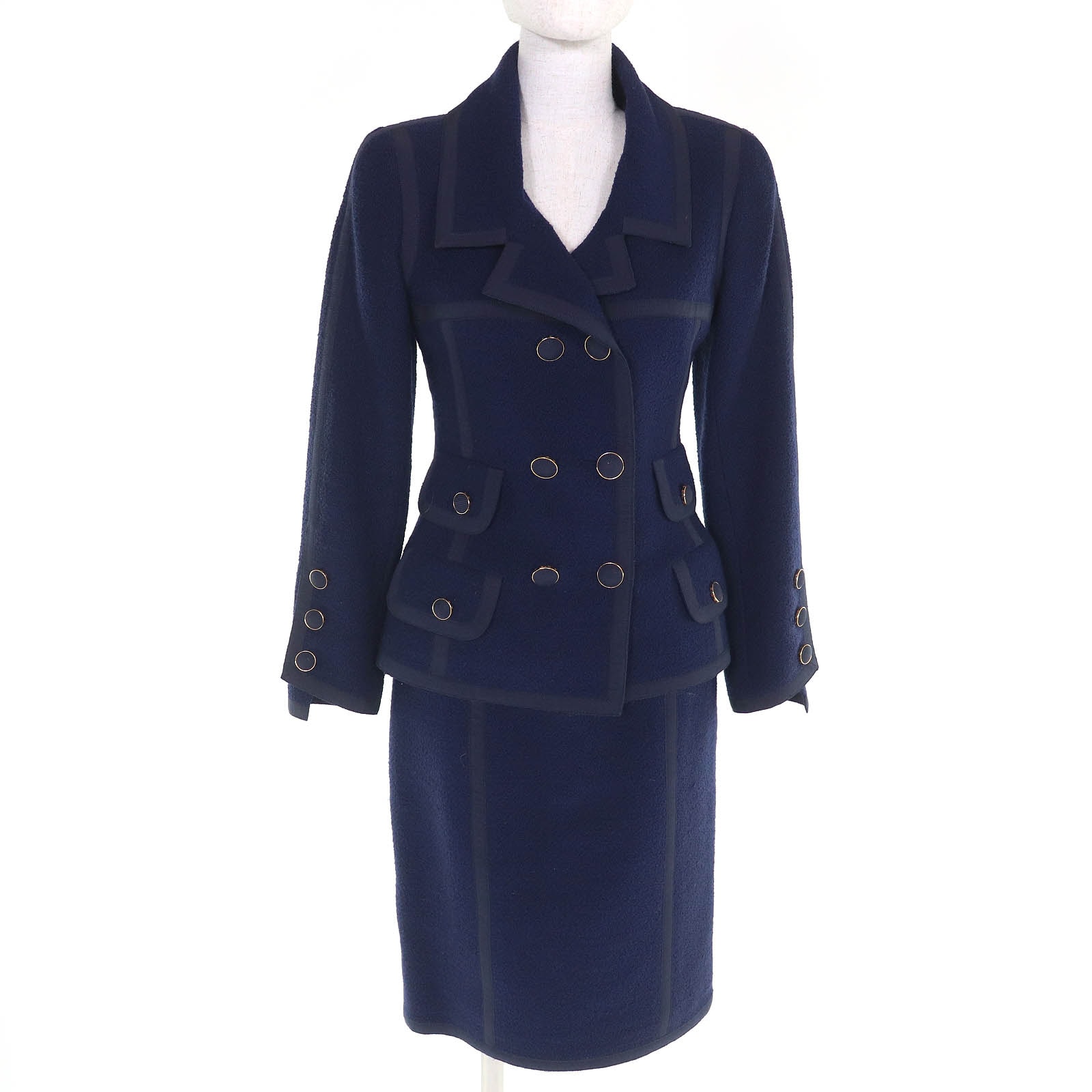 美品 シャネル セットアップ ロゴ入りボタン ネイビー レディース 34